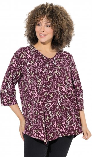 Ulla Popken Ribbon Print 3/4 Sleeve Asymmetric Tee Plum - Natisnjene majice za ženske - 