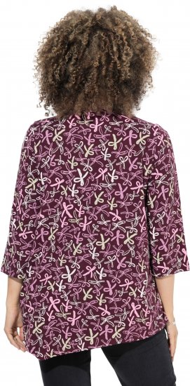 Ulla Popken Ribbon Print 3/4 Sleeve Asymmetric Tee Plum - Natisnjene majice za ženske - 