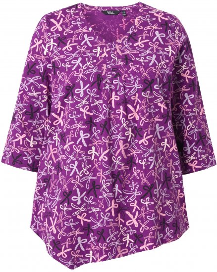 Ulla Popken Ribbon Print 3/4 Sleeve Asymmetric Tee Light Plum - Natisnjene majice za ženske - 
