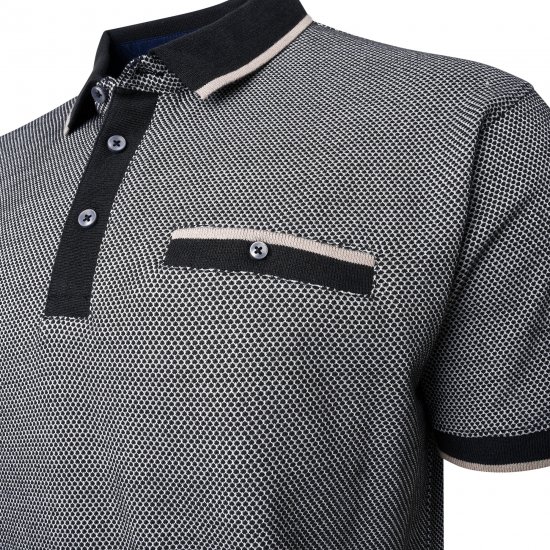 Kam Jeans 5525 Raised Dobby Fabric Polo with Tipping Black - Polo majice - Moške Polo Majice za Močnejše Postave