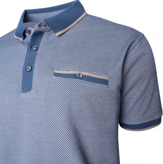 Kam Jeans 5525 Raised Dobby Fabric Polo with Tipping Indigo - Polo majice - Moške Polo Majice za Močnejše Postave