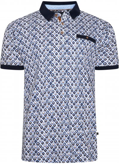 Kam Jeans 5526 AOP Diamond Jersey Polo with Contracts Collar/Cuffs Navy - Polo majice - Moške Polo Majice za Močnejše Postave