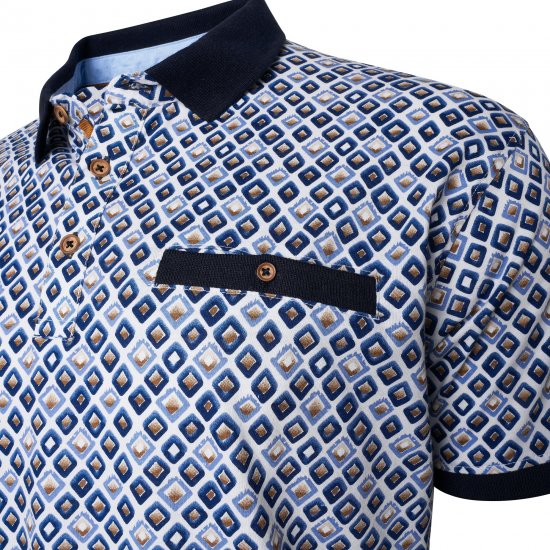 Kam Jeans 5526 AOP Diamond Jersey Polo with Contracts Collar/Cuffs Navy - Polo majice - Moške Polo Majice za Močnejše Postave