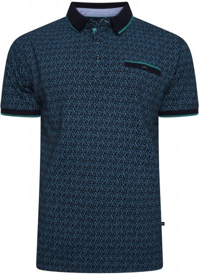 Kam Jeans 5527 AOP Pique Polo with Tipping on Collar/Cuffs Navy - Polo majice - Moške Polo Majice za Močnejše Postave