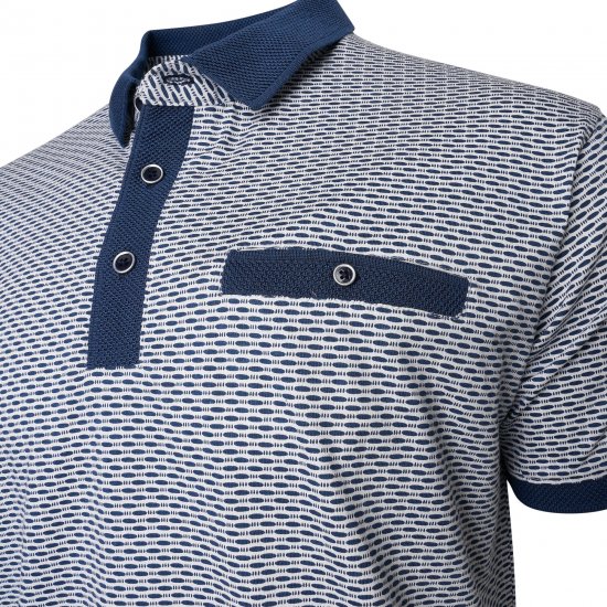 Kam Jeans 5528 AOP Print with Jacquard Collar/Cuffs Polo Navy - Polo majice - Moške Polo Majice za Močnejše Postave