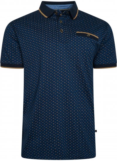Kam Jeans 5529 AOP Mini Geo Print Polo Indigo - Polo majice - Moške Polo Majice za Močnejše Postave