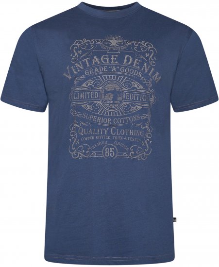 Kam Jeans 5786 Vintage Denim Print Tee Indigo - Kratke Majice - Moške kratke majice za močnejše postave