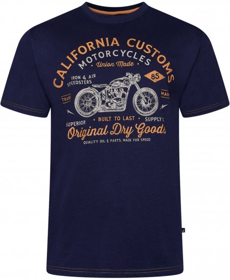 Kam Jeans 5787 California Customs Print Tee Navy - Kratke Majice - Moške kratke majice za močnejše postave