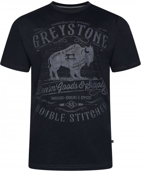 Kam Jeans 5790 Greystone Print Tee Black - Kratke Majice - Moške kratke majice za močnejše postave