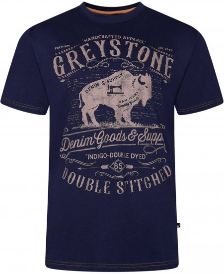 Kam Jeans 5790 Greystone Print Tee Navy - Kratke Majice - Moške kratke majice za močnejše postave