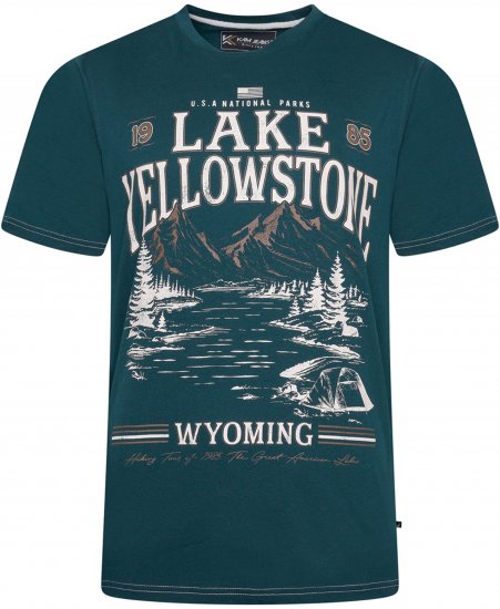 Kam Jeans 5792 Lake Yellowstone Print Tee Dark Sea - Kratke Majice - Moške kratke majice za močnejše postave