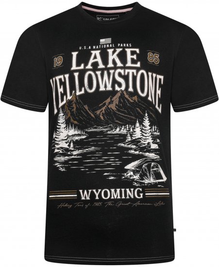 Kam Jeans 5792 Lake Yellowstone Print Tee Black - Kratke Majice - Moške kratke majice za močnejše postave