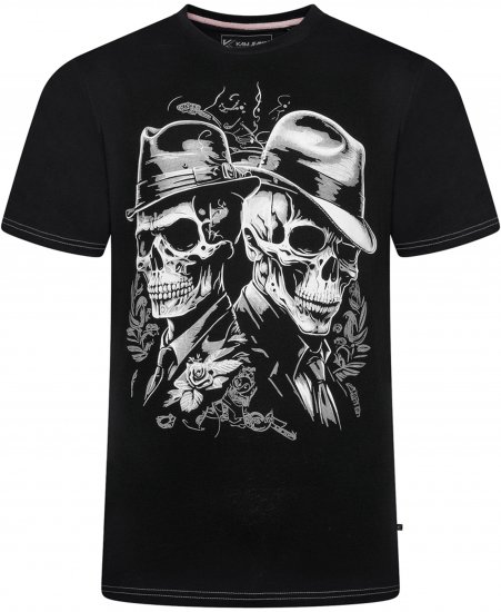 Kam Jeans 5796 Twin Gentleman Skull Print Tee Black - Kratke Majice - Moške kratke majice za močnejše postave