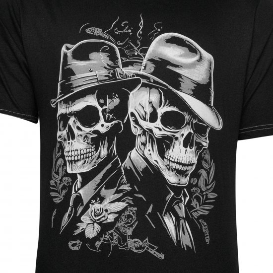 Kam Jeans 5796 Twin Gentleman Skull Print Tee Black - Kratke Majice - Moške kratke majice za močnejše postave
