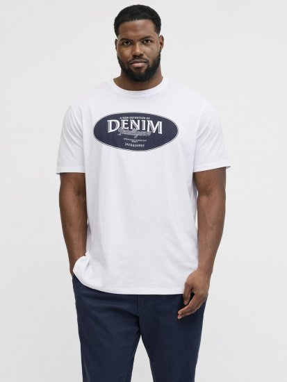 Jack & Jones Dover Denim O-Neck T-Shirt White - Kratke Majice - Moške kratke majice za močnejše postave