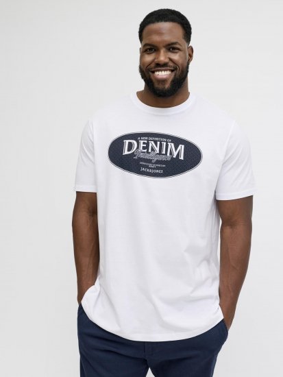 Jack & Jones Dover Denim O-Neck T-Shirt White - Kratke Majice - Moške kratke majice za močnejše postave