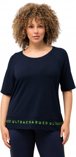 Ulla Popken Classic Fit Half-Sleeve Crew Neck T-shirt With Hem Inscription Navy Blue - Natisnjene majice za ženske - 