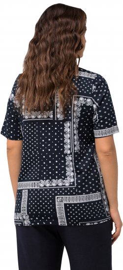 Ulla Popken Paisley A-Line Short Sleeve Tee Navy Blue - Natisnjene majice za ženske - 
