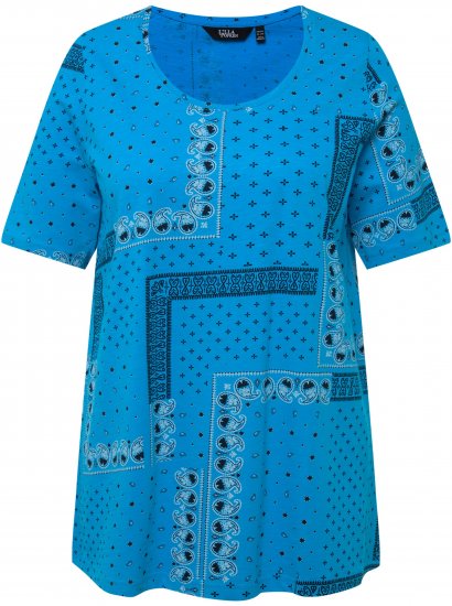 Ulla Popken Paisley A-Line Short Sleeve Tee Sapphire Blue - Natisnjene majice za ženske - 
