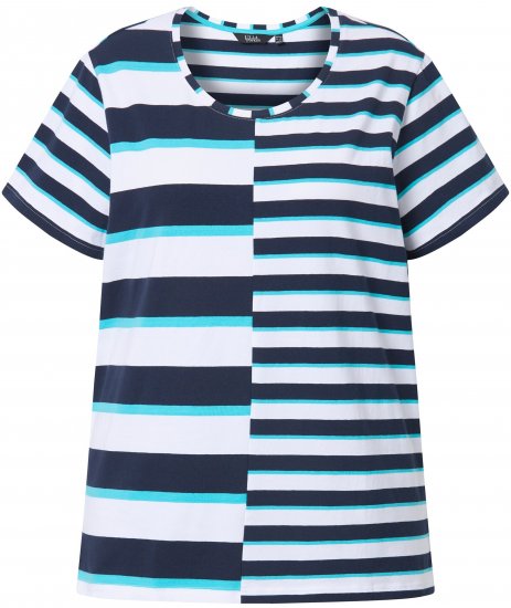 Ulla Popken Mix Stripe Short Sleeve Tee Deep Aqua - Natisnjene majice za ženske - 