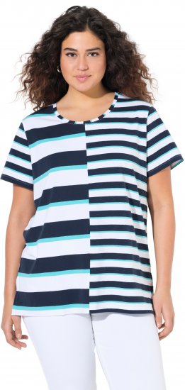 Ulla Popken Mix Stripe Short Sleeve Tee Deep Aqua - Natisnjene majice za ženske - 