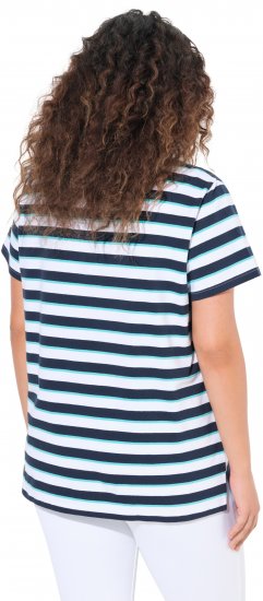 Ulla Popken Mix Stripe Short Sleeve Tee Deep Aqua - Natisnjene majice za ženske - 