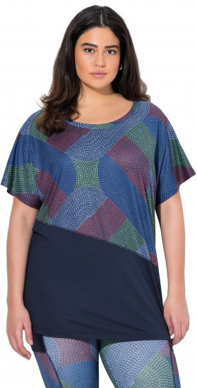 Ulla Popken Quick Drying Geometric Print Short Sleeve Tee Navy Blue - Natisnjene majice za ženske - 