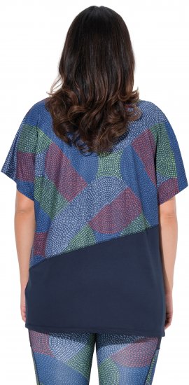 Ulla Popken Quick Drying Geometric Print Short Sleeve Tee Navy Blue - Natisnjene majice za ženske - 