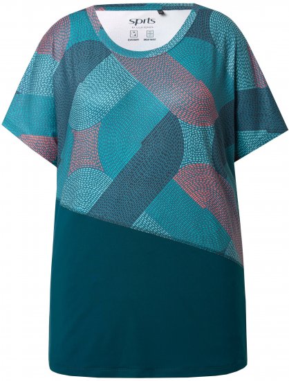 Ulla Popken Quick Drying Geometric Print Short Sleeve Tee Dark Petrol - Natisnjene majice za ženske - 
