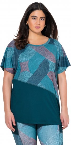 Ulla Popken Quick Drying Geometric Print Short Sleeve Tee Dark Petrol - Natisnjene majice za ženske - 