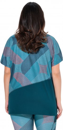 Ulla Popken Quick Drying Geometric Print Short Sleeve Tee Dark Petrol - Natisnjene majice za ženske - 
