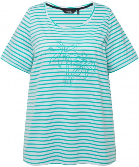 Ulla Popken Palm Tree Embroidered Tee Turquoise Green - Natisnjene majice za ženske - 