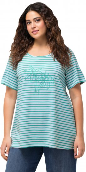 Ulla Popken Palm Tree Embroidered Tee Turquoise Green - Natisnjene majice za ženske - 