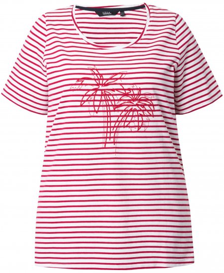 Ulla Popken Palm Tree Embroidered Tee Dark Raspberry - Natisnjene majice za ženske - 