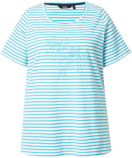 Ulla Popken Palm Tree Embroidered Tee Deep Aqua - Natisnjene majice za ženske - 