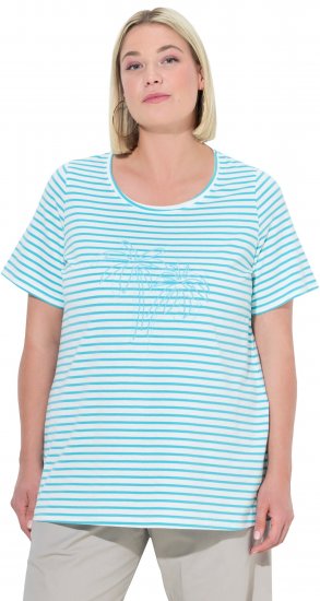 Ulla Popken Palm Tree Embroidered Tee Deep Aqua - Natisnjene majice za ženske - 