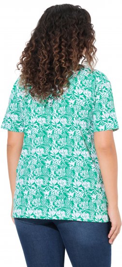 Ulla Popken Coral Reef Printed Short Sleeve V-Neck Tee Emerald - Natisnjene majice za ženske - 