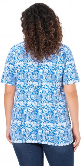 Ulla Popken Coral Reef Printed Short Sleeve V-Neck Tee Teal Blue - Natisnjene majice za ženske - 