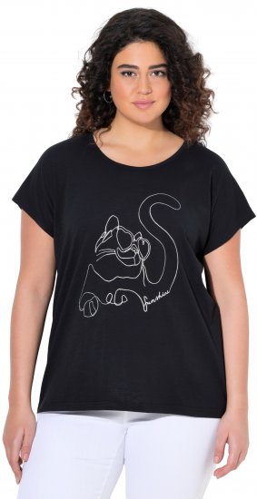 Ulla Popken Metallic Animal Cap Sleeve Graphic Tee Black - Natisnjene majice za ženske - 