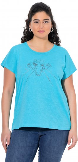 Ulla Popken Metallic Animal Cap Sleeve Graphic Tee Deep Aqua - Natisnjene majice za ženske - 