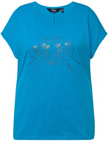 Ulla Popken Metallic Animal Cap Sleeve Graphic Tee Sapphire Blue - Natisnjene majice za ženske - 