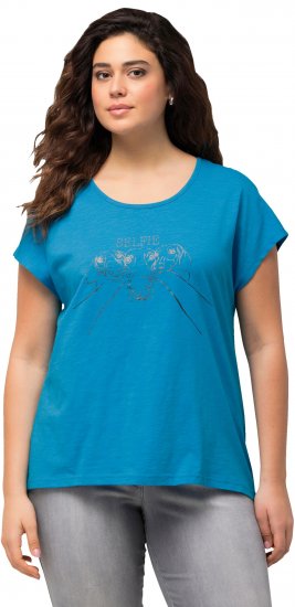 Ulla Popken Metallic Animal Cap Sleeve Graphic Tee Sapphire Blue - Natisnjene majice za ženske - 