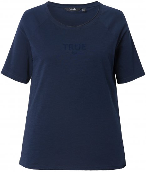 Ulla Popken TRUE Lettering Short Sleeve Tee Navy Blue - Natisnjene majice za ženske - 