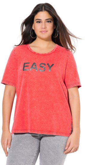 Ulla Popken Easy Short Sleeve Acid Wash Graphic Tee Light Red - Natisnjene majice za ženske - 