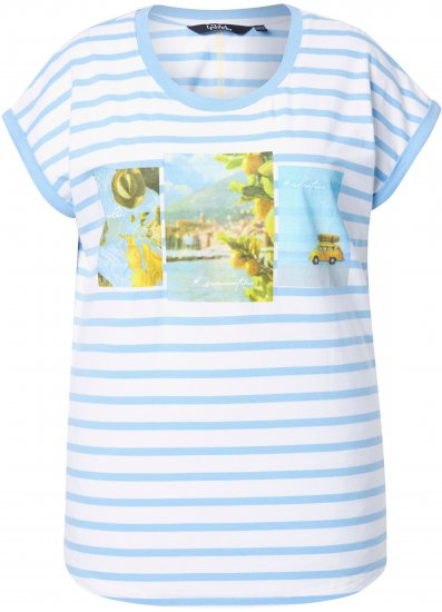 Ulla Popken Striped Short Sleeve Citrus Graphic Tee Light Blue - Natisnjene majice za ženske - 