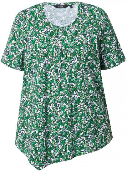 Ulla Popken Floral Pointed Hem Short Sleeve Tee Green - Natisnjene majice za ženske - 