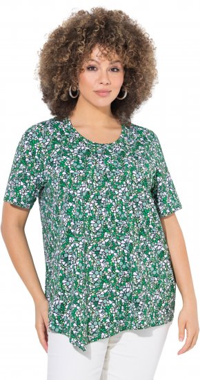 Ulla Popken Floral Pointed Hem Short Sleeve Tee Green - Natisnjene majice za ženske - 