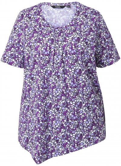 Ulla Popken Floral Pointed Hem Short Sleeve Tee Purple - Natisnjene majice za ženske - 