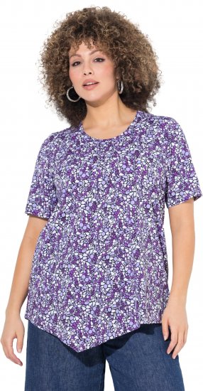Ulla Popken Floral Pointed Hem Short Sleeve Tee Purple - Natisnjene majice za ženske - 