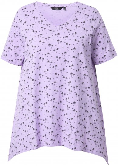 Ulla Popken Palm Tree Print Pointed Hem Tee Lavender - Natisnjene majice za ženske - 